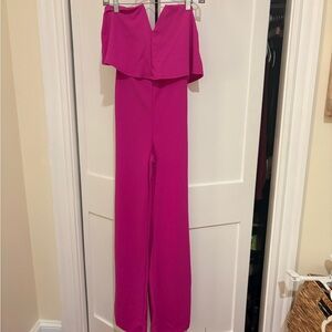 Lulu's Strapless Wide-Leg Jumpsuit in Hot Pink